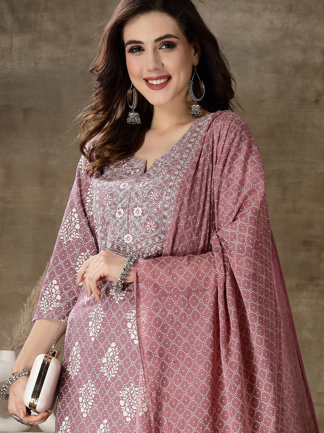 Printed & Embroidered Rayon Straight Kurta Pant Dupatta Set