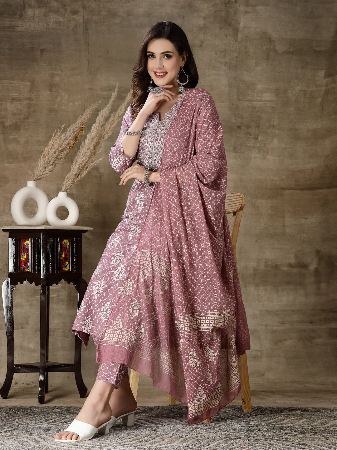 Printed & Embroidered Rayon Straight Kurta Pant Dupatta Set