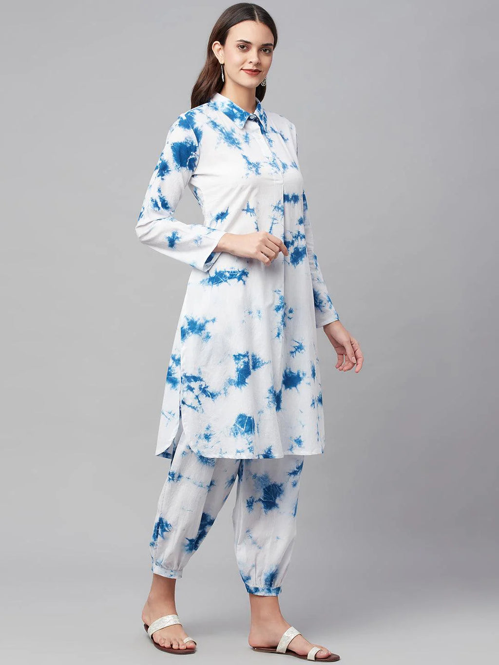 Blue Cotton Shirt Style Co-ord Set