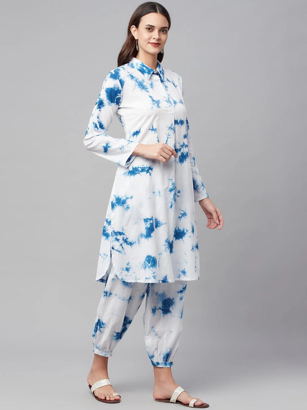 Blue Cotton Shirt Style Co-ord Set