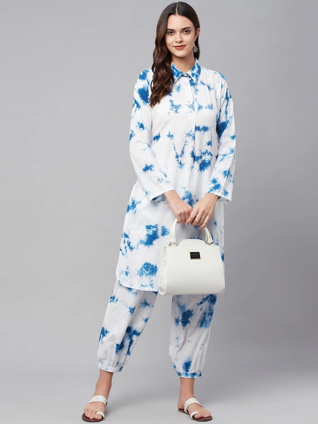 Blue Cotton Shirt Style Co-ord Set