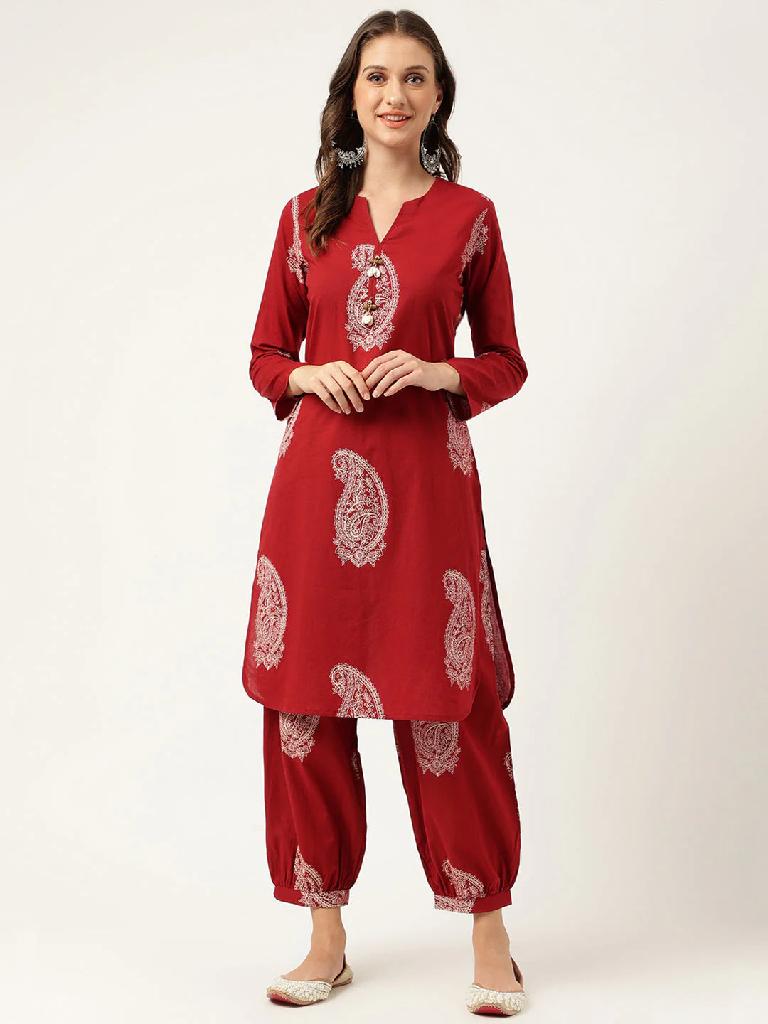 Maroon Paisley Print Cotton Co-ord Set