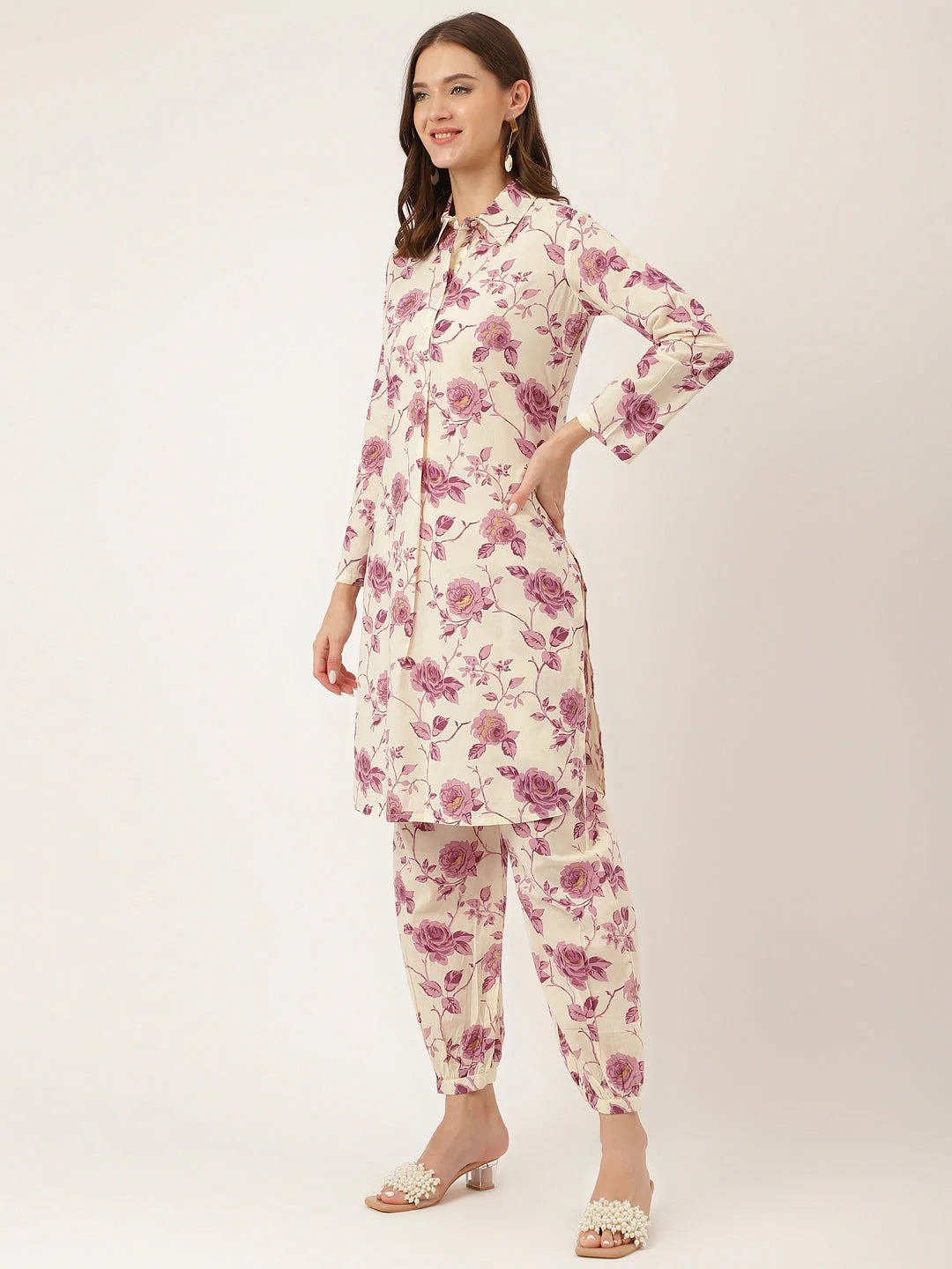 Purple Floral Print Cotton Co-ord Set