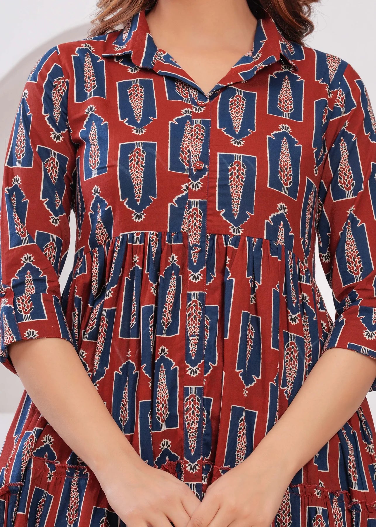 Maroon Ethnic Printed Flared Dress