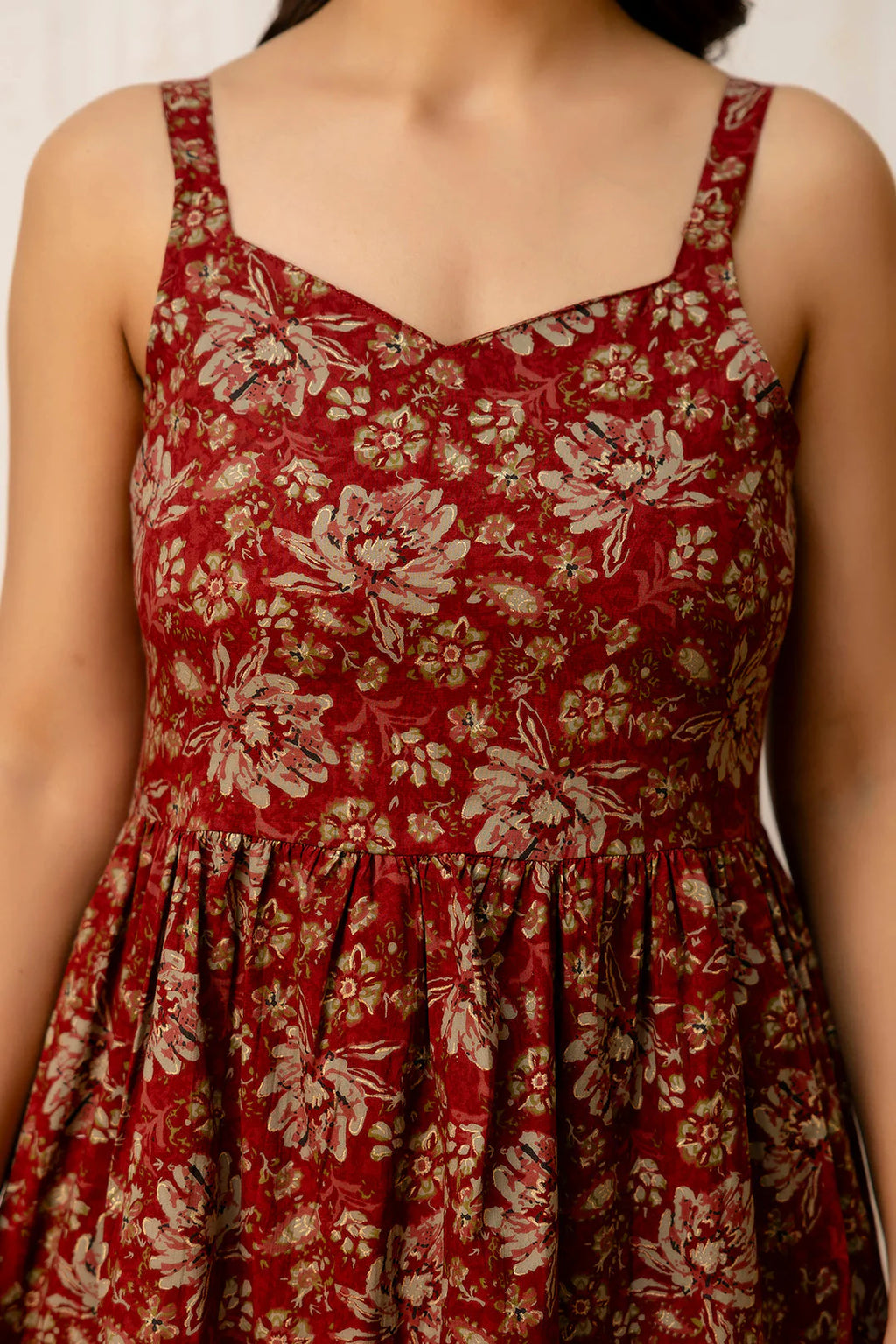 Maroon Floral Printed Flared Dress