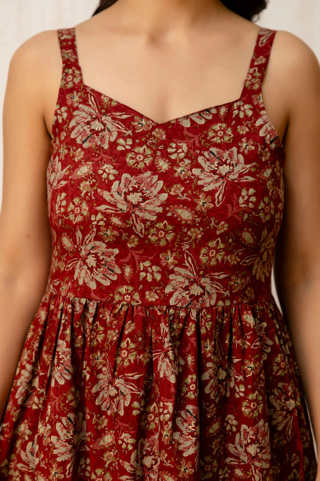 Maroon Floral Printed Flared Dress