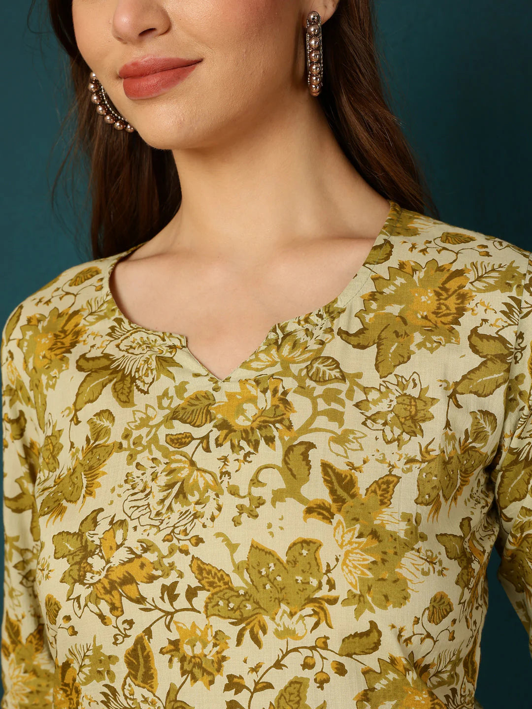 Cotton Printed Round Neck Yellow Top