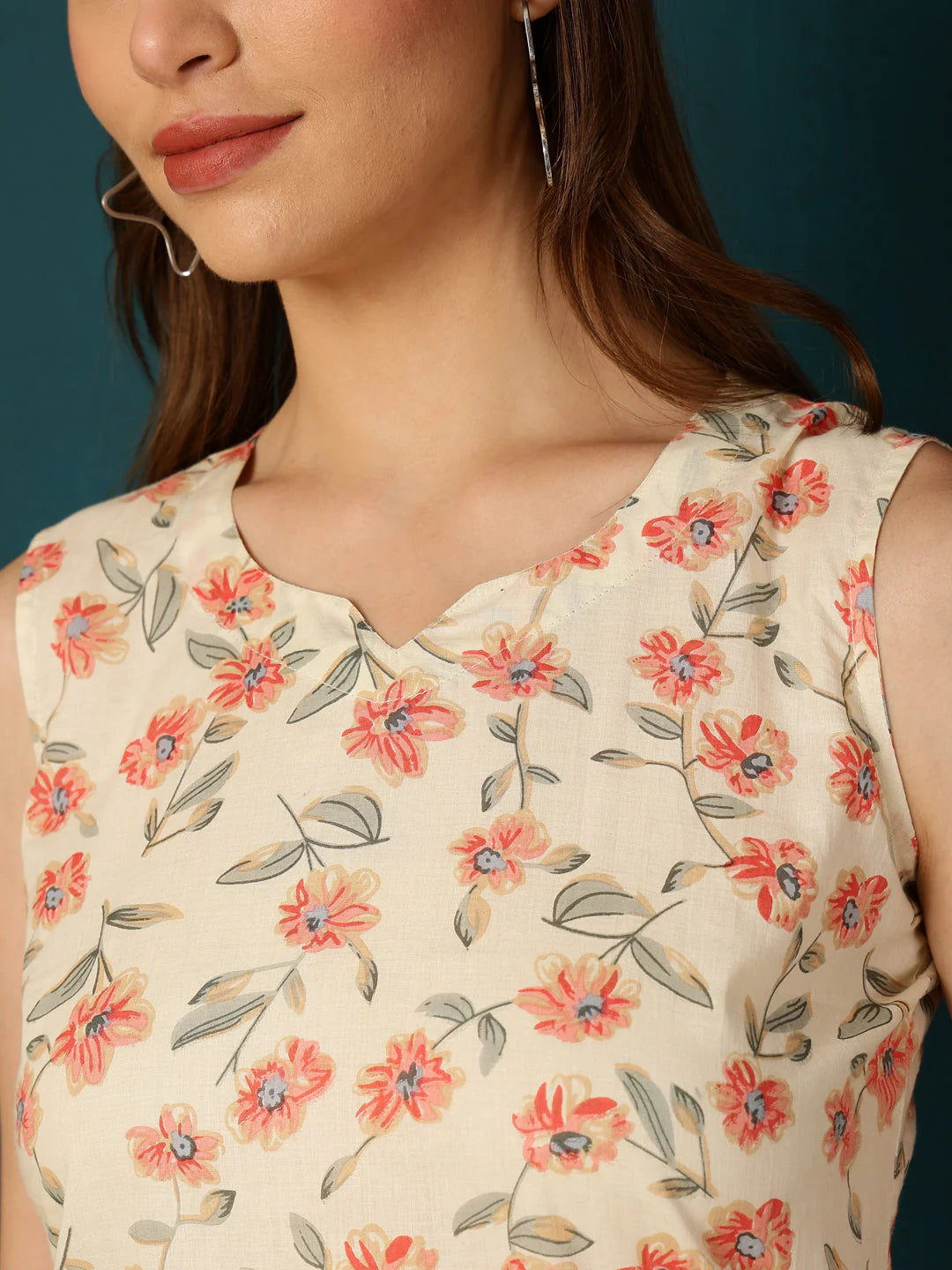 Cotton Printed Round Neck White Top