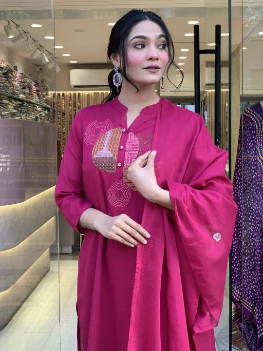 Cotton kurti with Pant and dupatta set