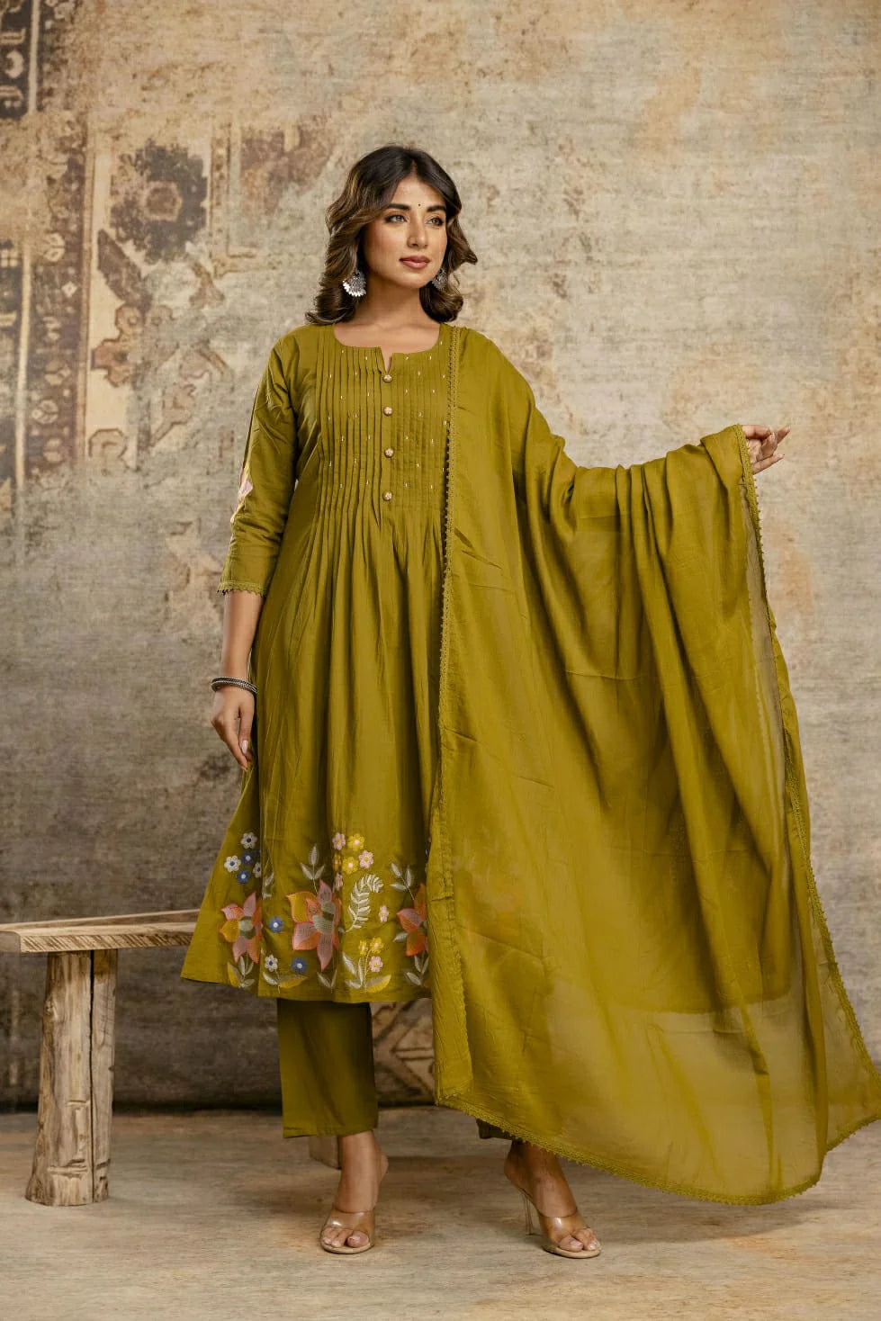Mul Cotton kurti with Pant and dupatta set