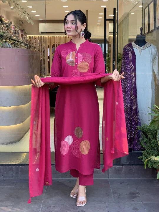 Cotton kurti with Pant and dupatta set